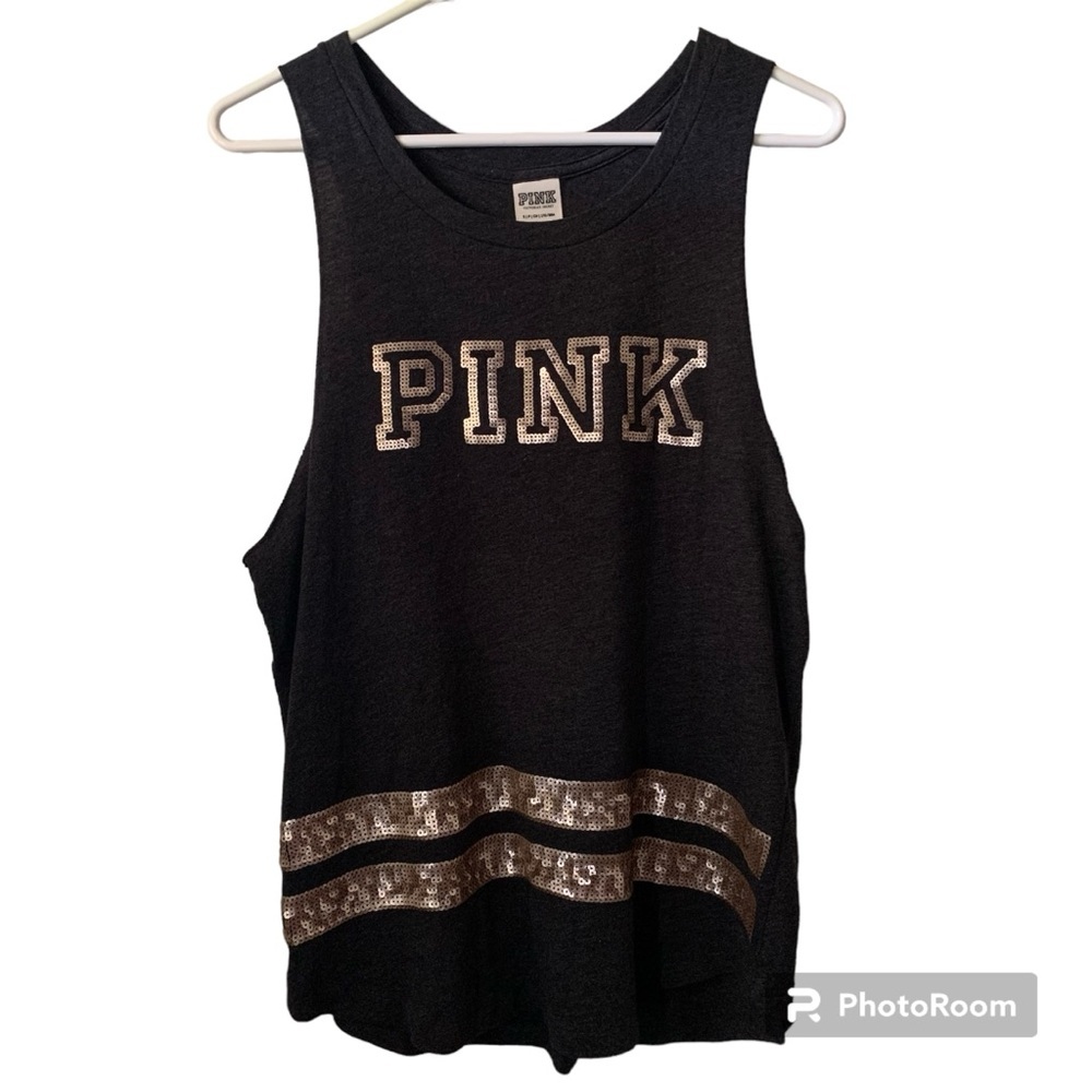 PINK NWOT Sequin Victoria Secret vs Bling muscle Tank top, grey and gold Small